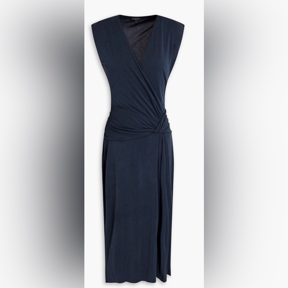 RAG & BONE Midnight Blue Christy wrap jersey midi dress Size XXS (00-0) NWT - Picture 4 of 16